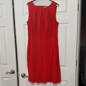 Sleeveless Red Eyelet Midi Dress
